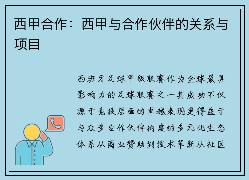 西甲合作:西甲与合作伙伴的关系与项目